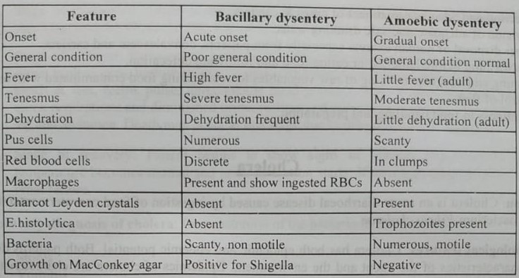 Differences between bacillary and amoebic dysentery